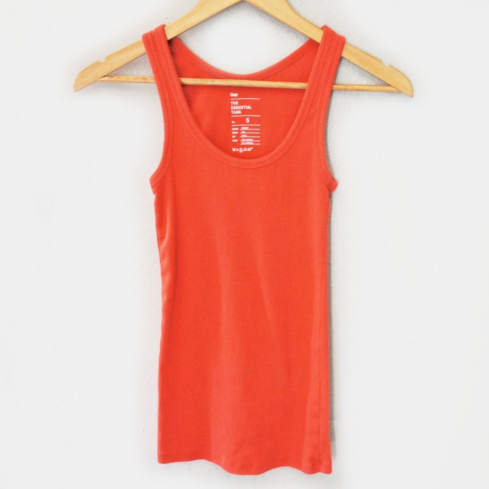 GAP Essential Ribbed Cotton Tank Top Bright Persimmon Orange Small